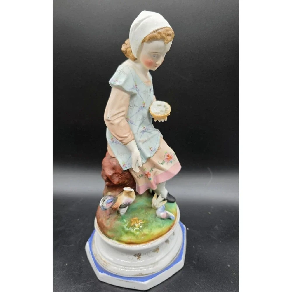 Antique French Porcelain Bisque Girl Feeding‎ Birds Figurine Sculpture 11